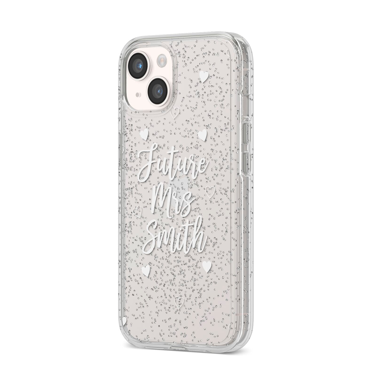 Personalised Future Mrs iPhone 14 Glitter Tough Case Starlight Angled Image