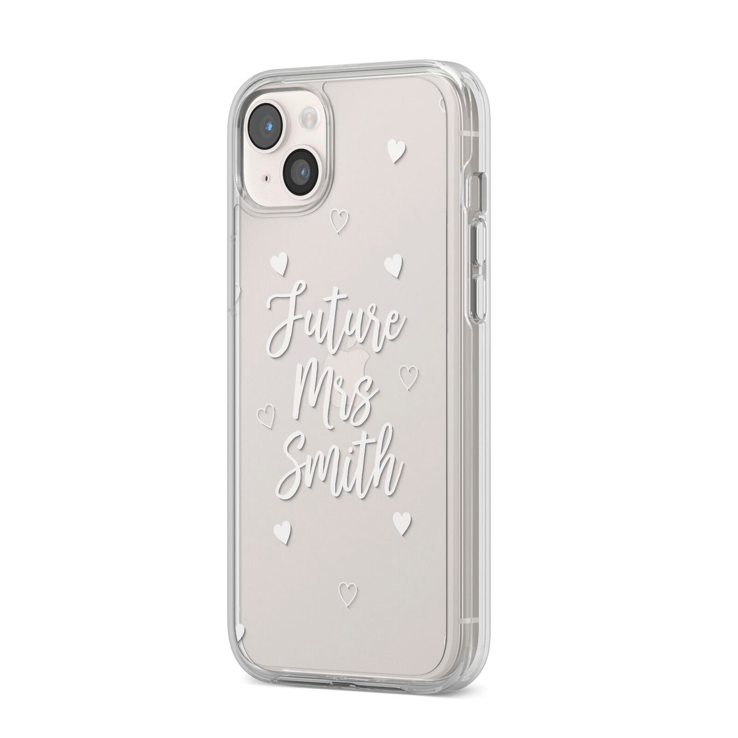 Personalised Future Mrs iPhone 14 Plus Clear Tough Case Starlight Angled Image