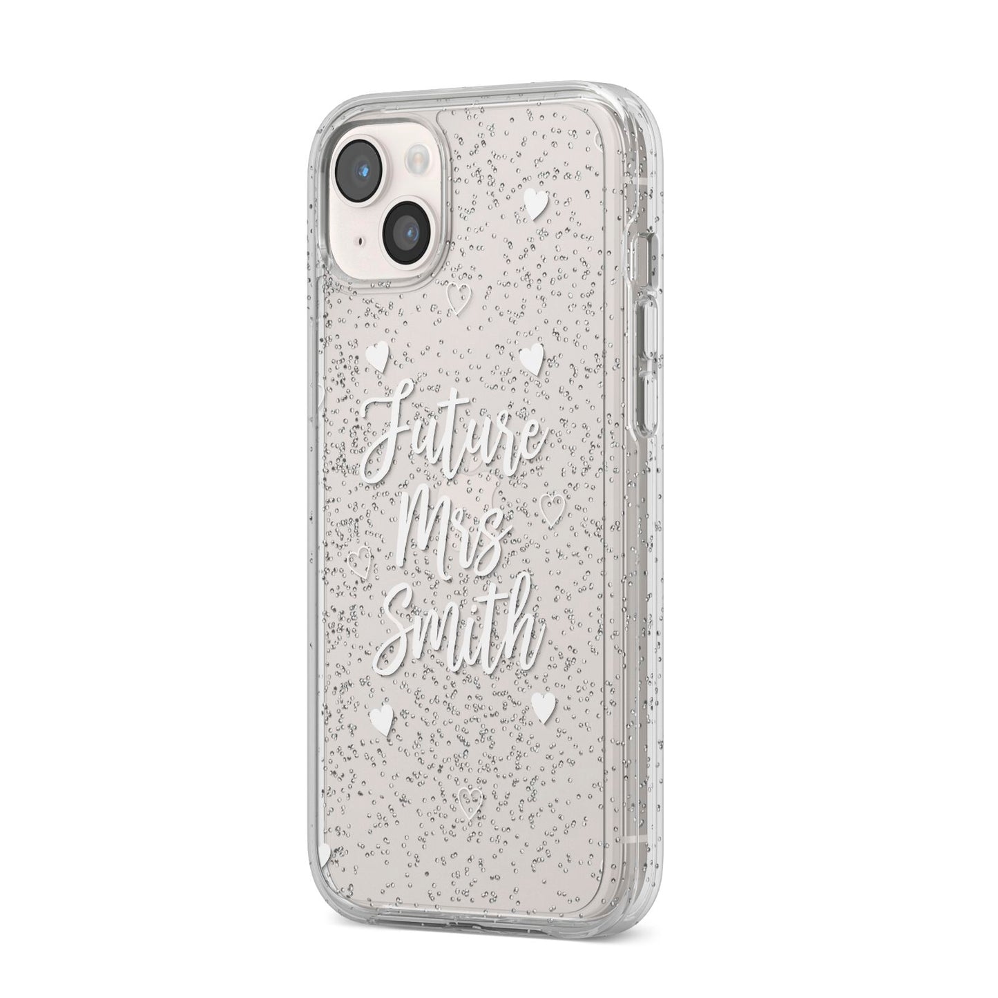Personalised Future Mrs iPhone 14 Plus Glitter Tough Case Starlight Angled Image