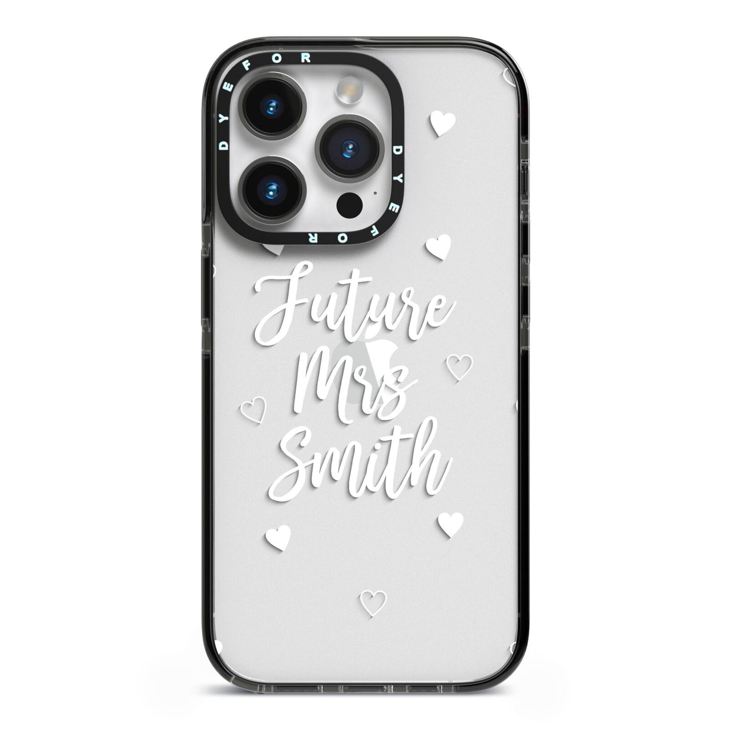 Personalised Future Mrs iPhone 14 Pro Black Impact Case on Silver phone