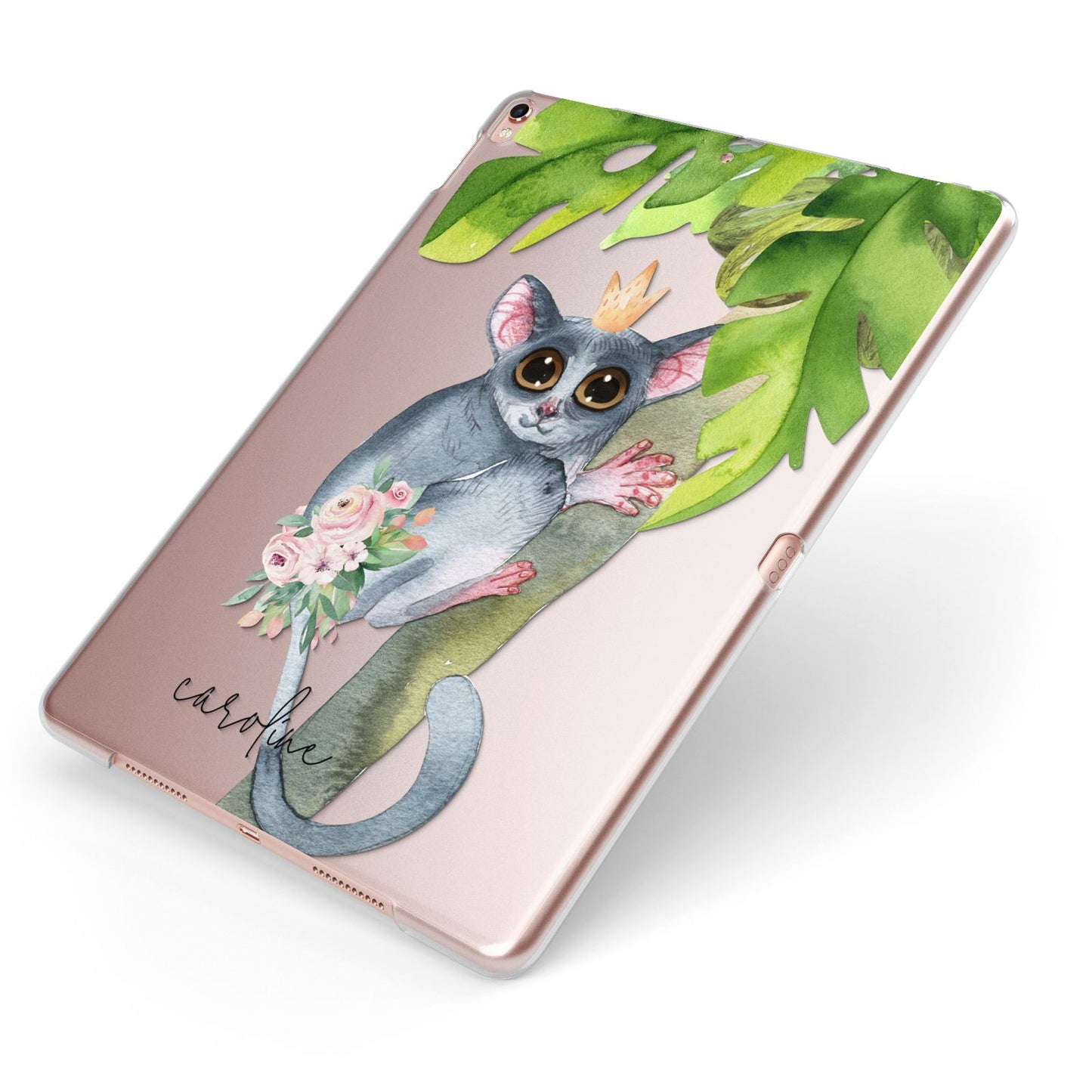 Personalised Galago Apple iPad Case on Rose Gold iPad Side View