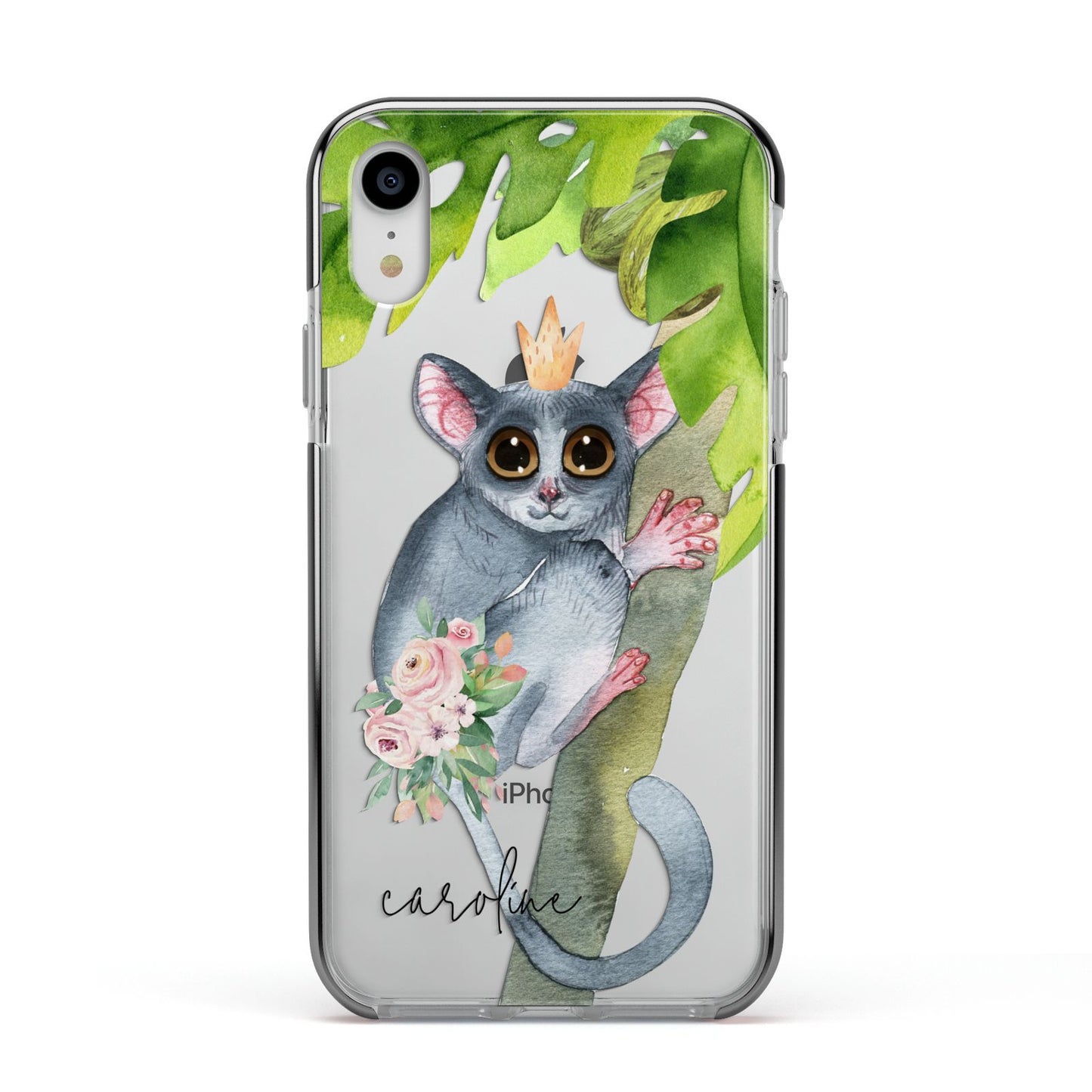 Personalised Galago Apple iPhone XR Impact Case Black Edge on Silver Phone