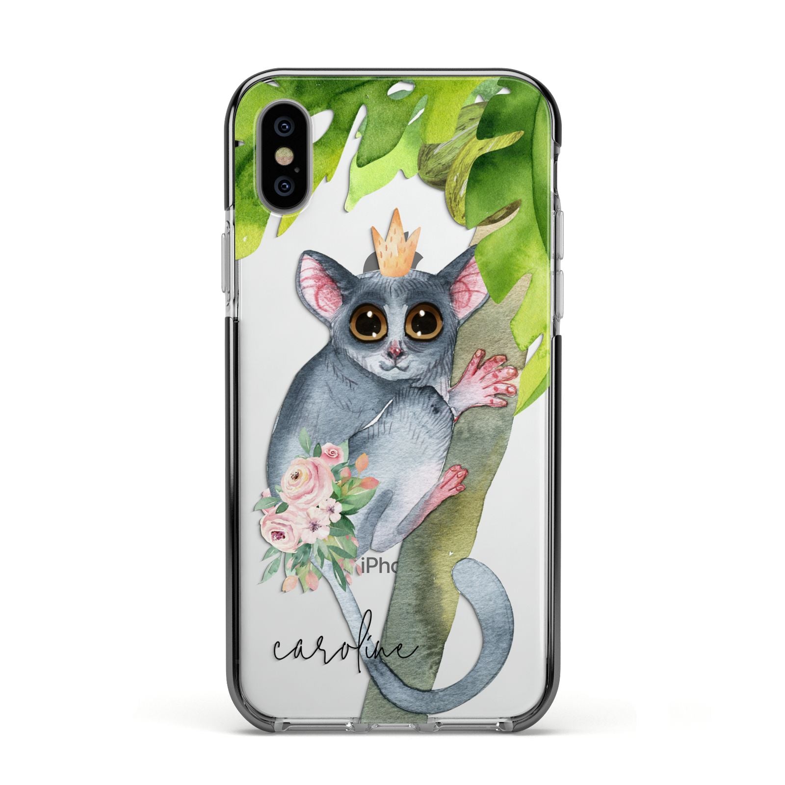 Personalised Galago Apple iPhone Xs Impact Case Black Edge on Silver Phone