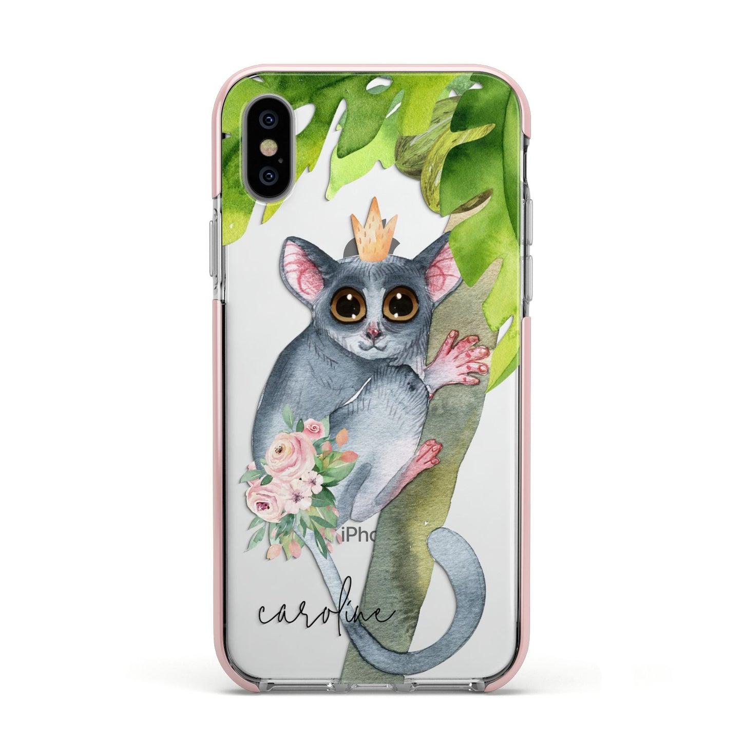 Personalised Galago Apple iPhone Xs Impact Case Pink Edge on Silver Phone
