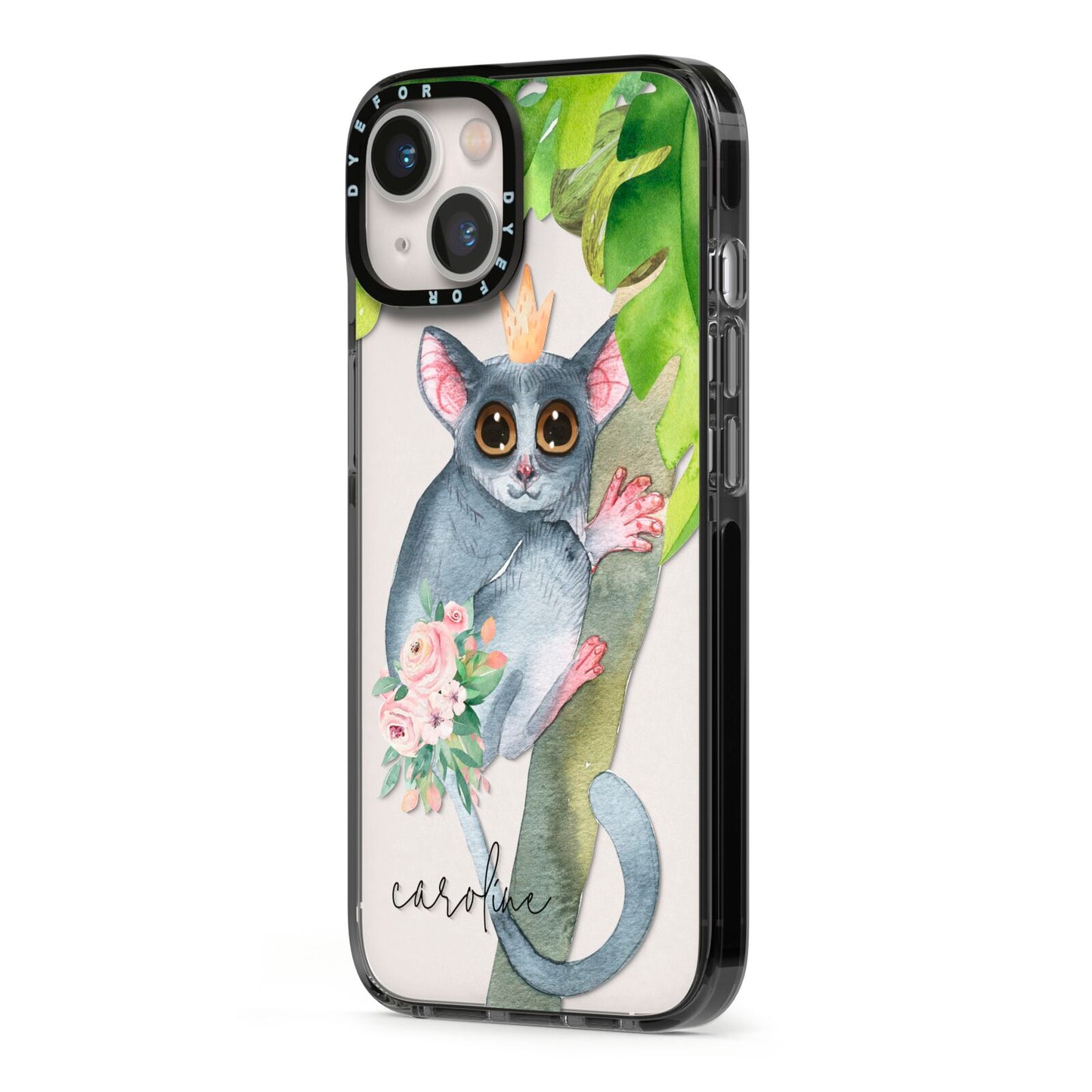 Personalised Galago iPhone 13 Black Impact Case Side Angle on Silver phone