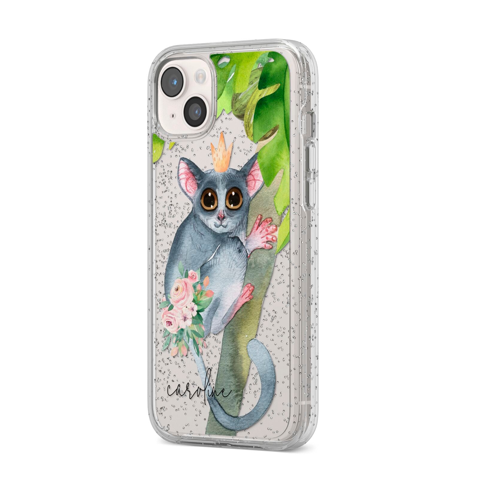 Personalised Galago iPhone 14 Plus Glitter Tough Case Starlight Angled Image