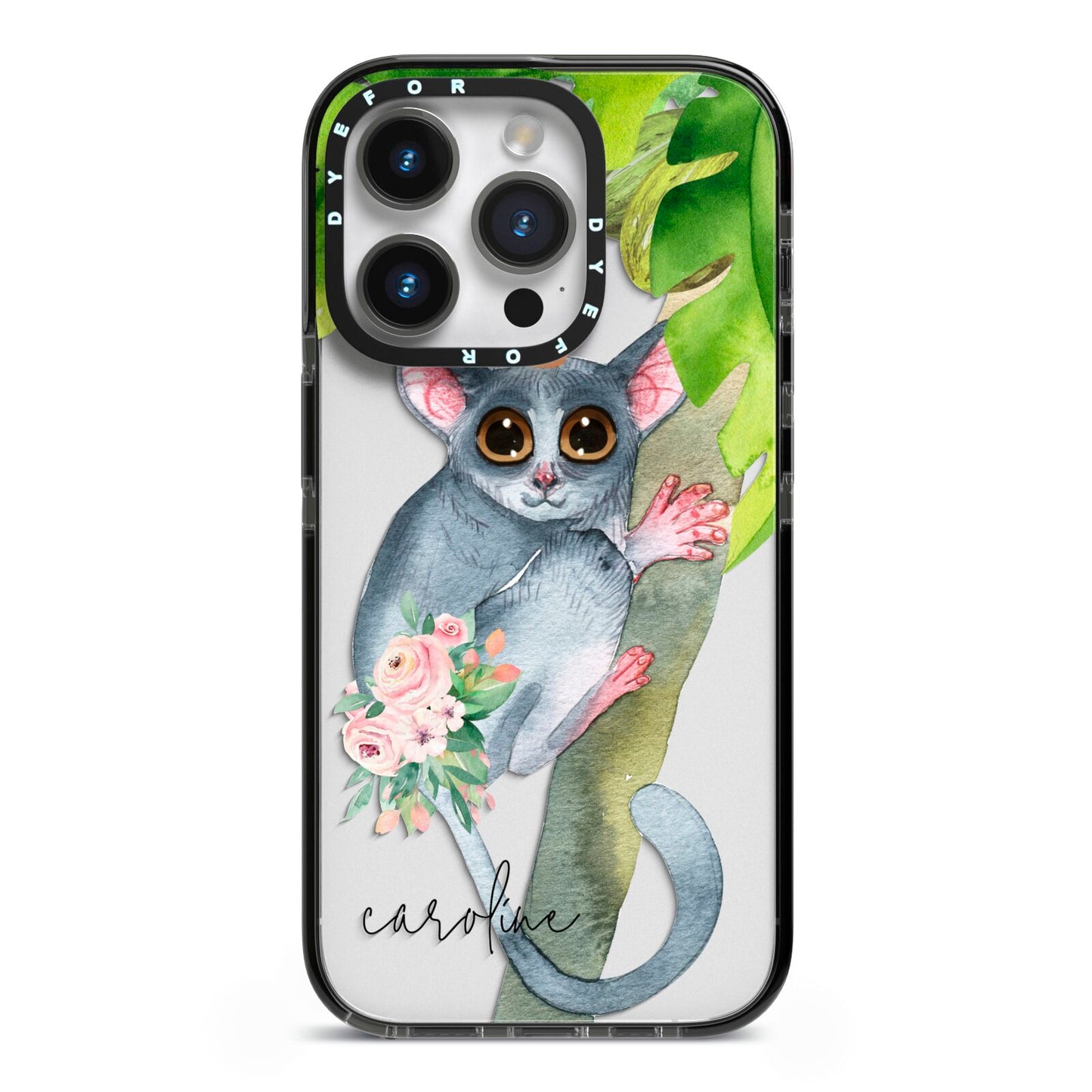 Personalised Galago iPhone 14 Pro Black Impact Case on Silver phone