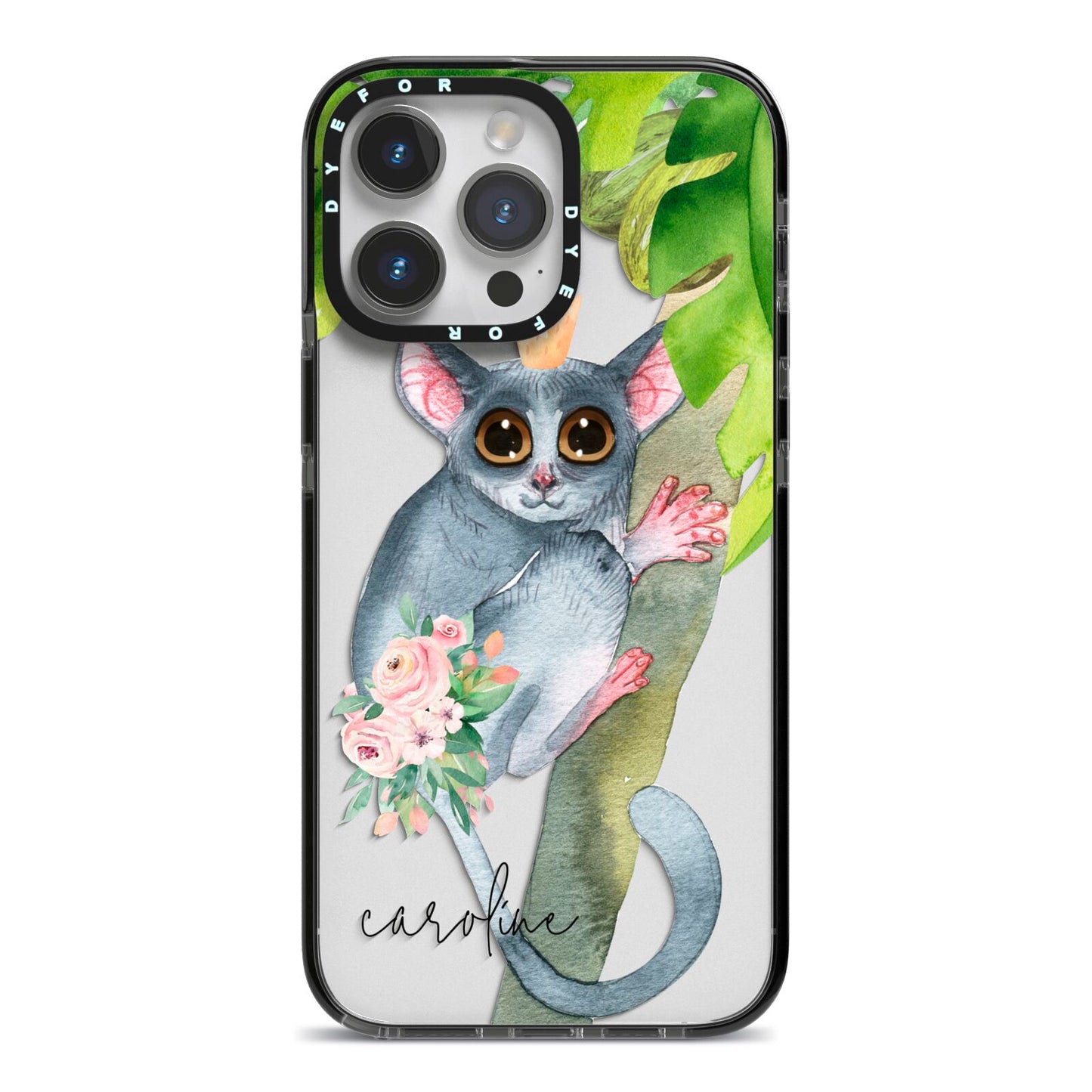 Personalised Galago iPhone 14 Pro Max Black Impact Case on Silver phone