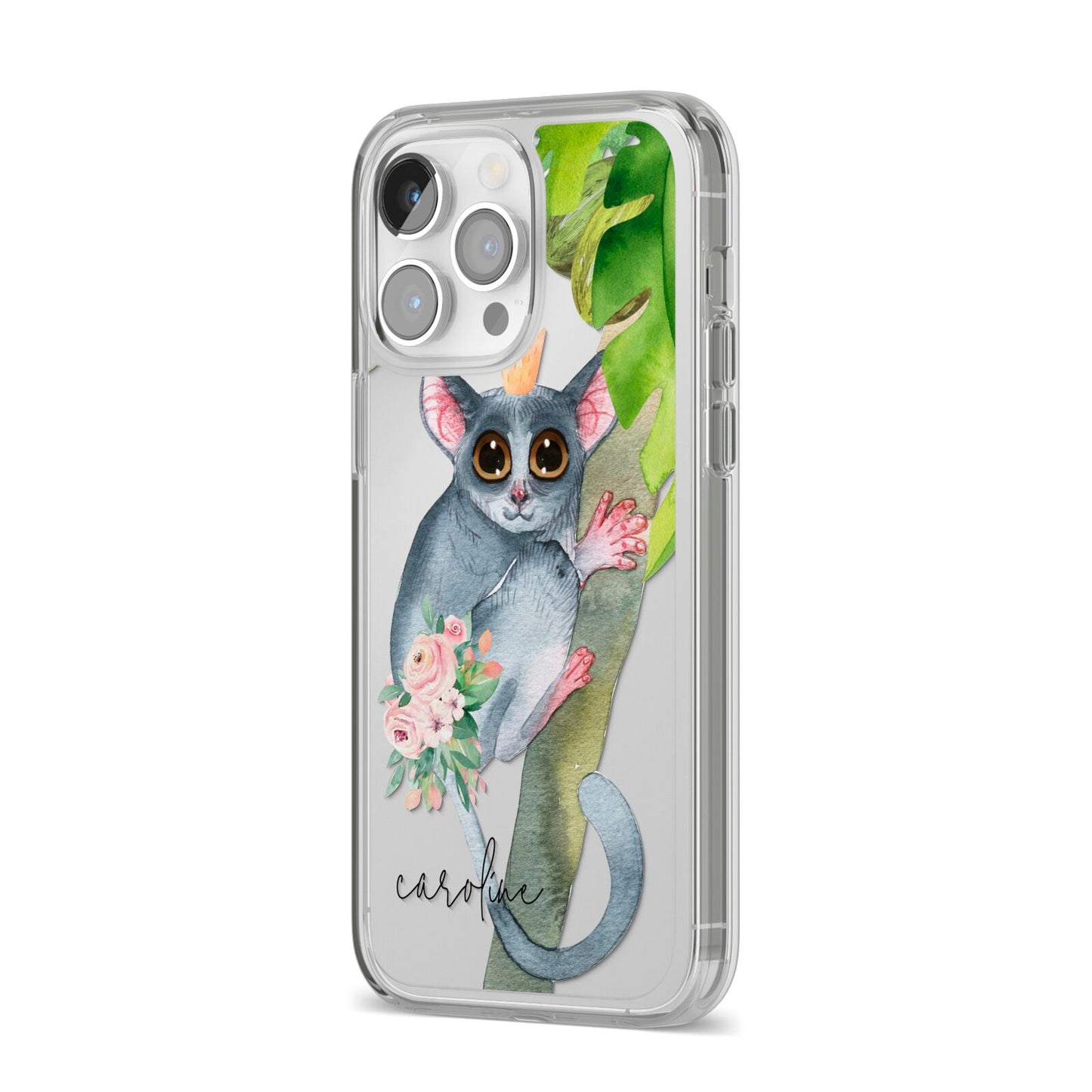 Personalised Galago iPhone 14 Pro Max Clear Tough Case Silver Angled Image