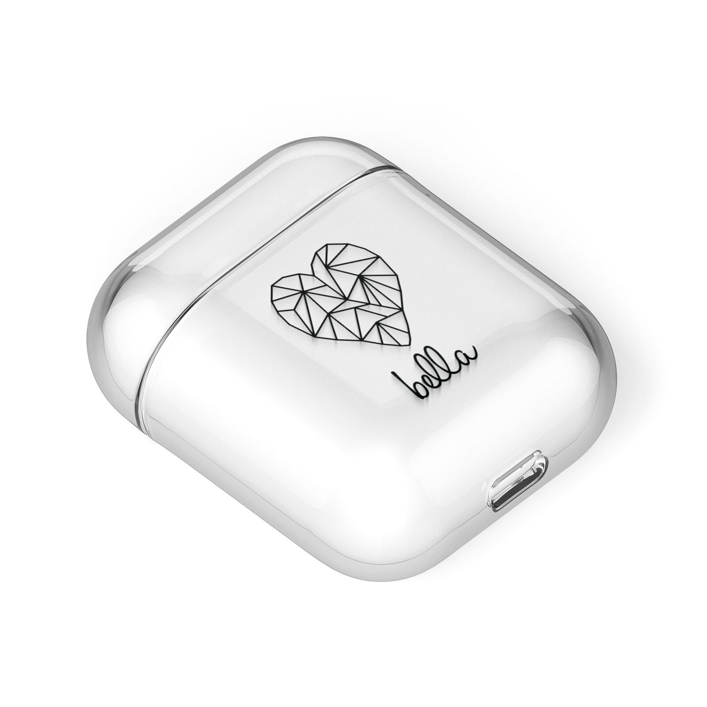 Personalised Geometric Heart Name Clear AirPods Case Laid Flat