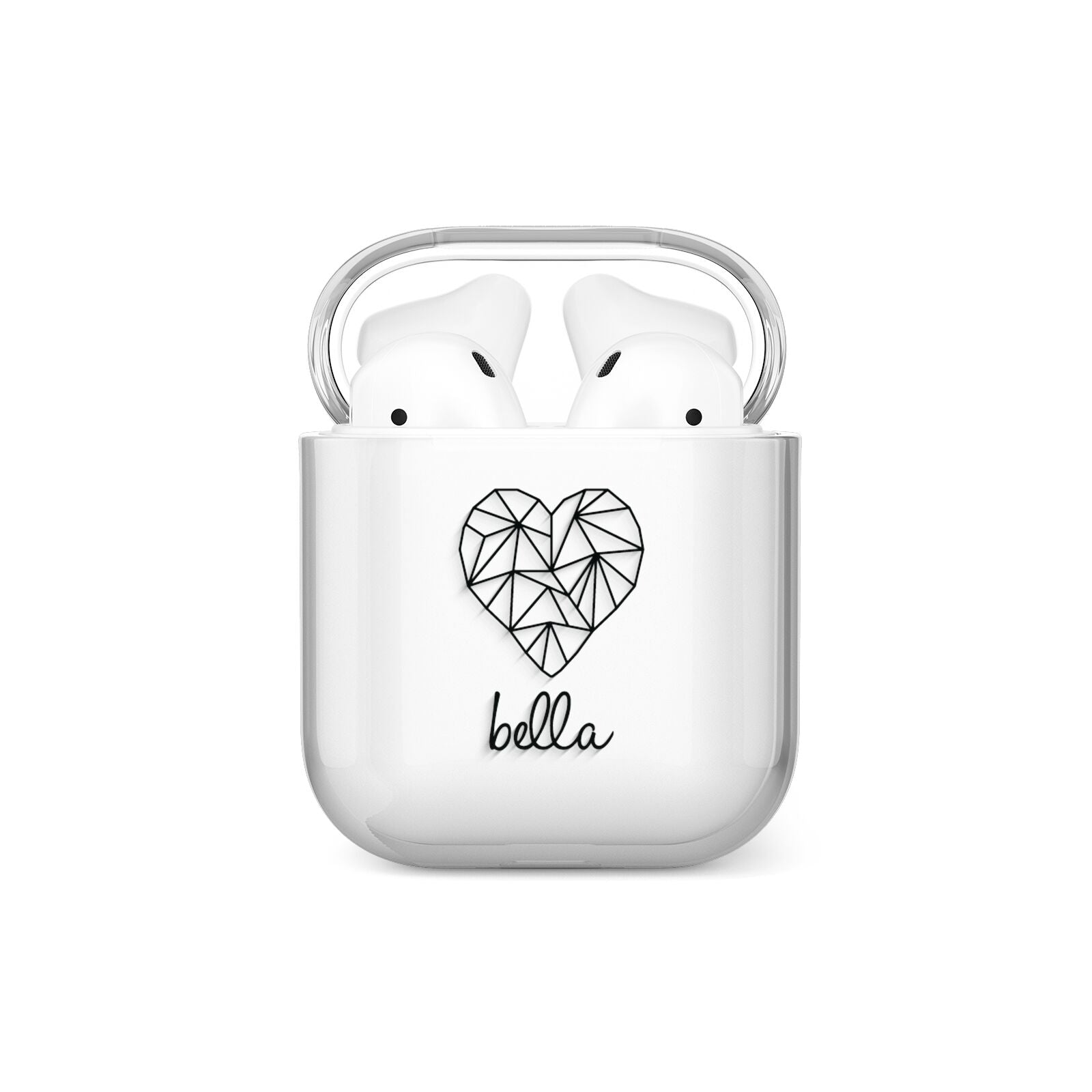 Personalised Geometric Heart Name Clear AirPods Case