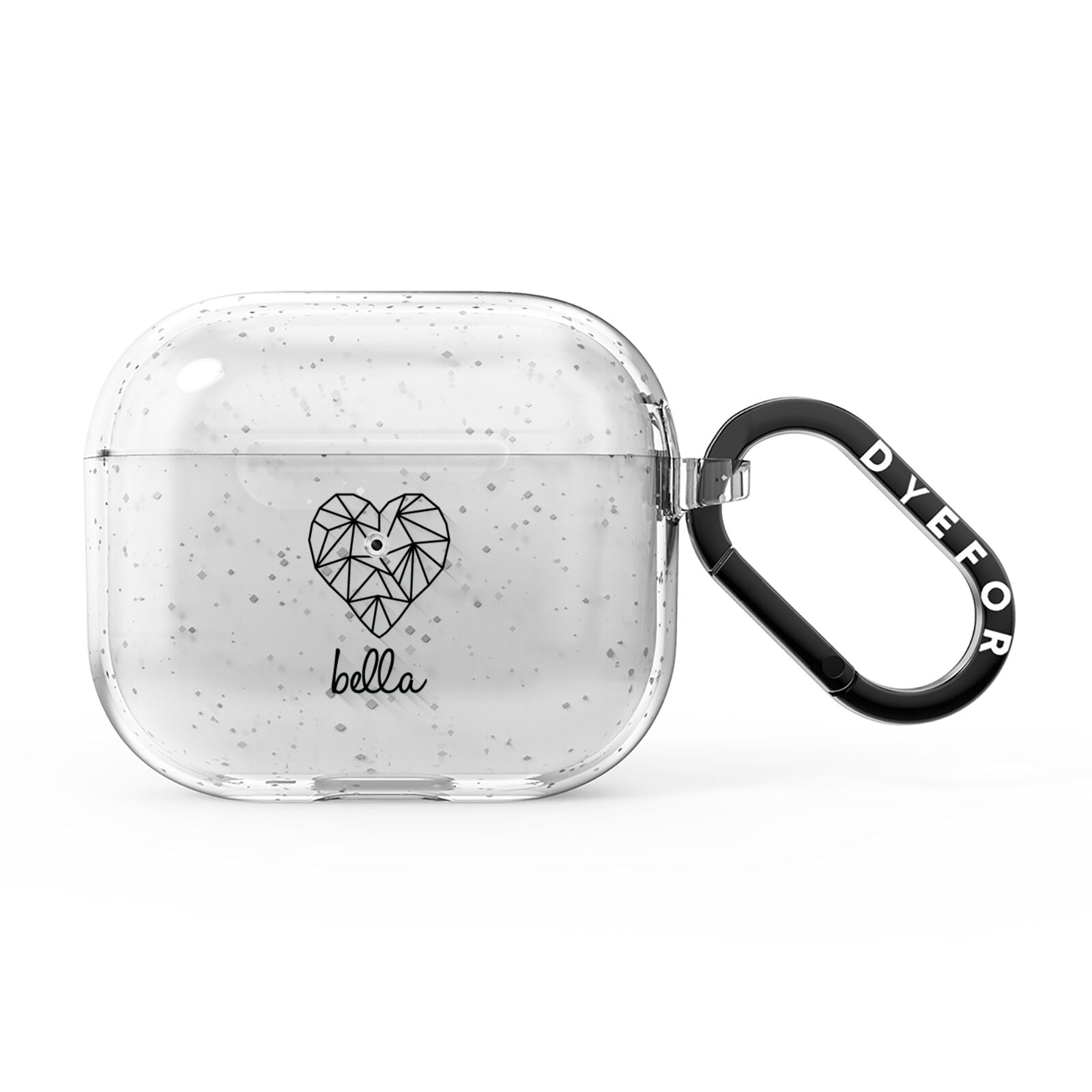 Personalised Geometric Heart Name Clear AirPods Glitter Case 3rd Gen