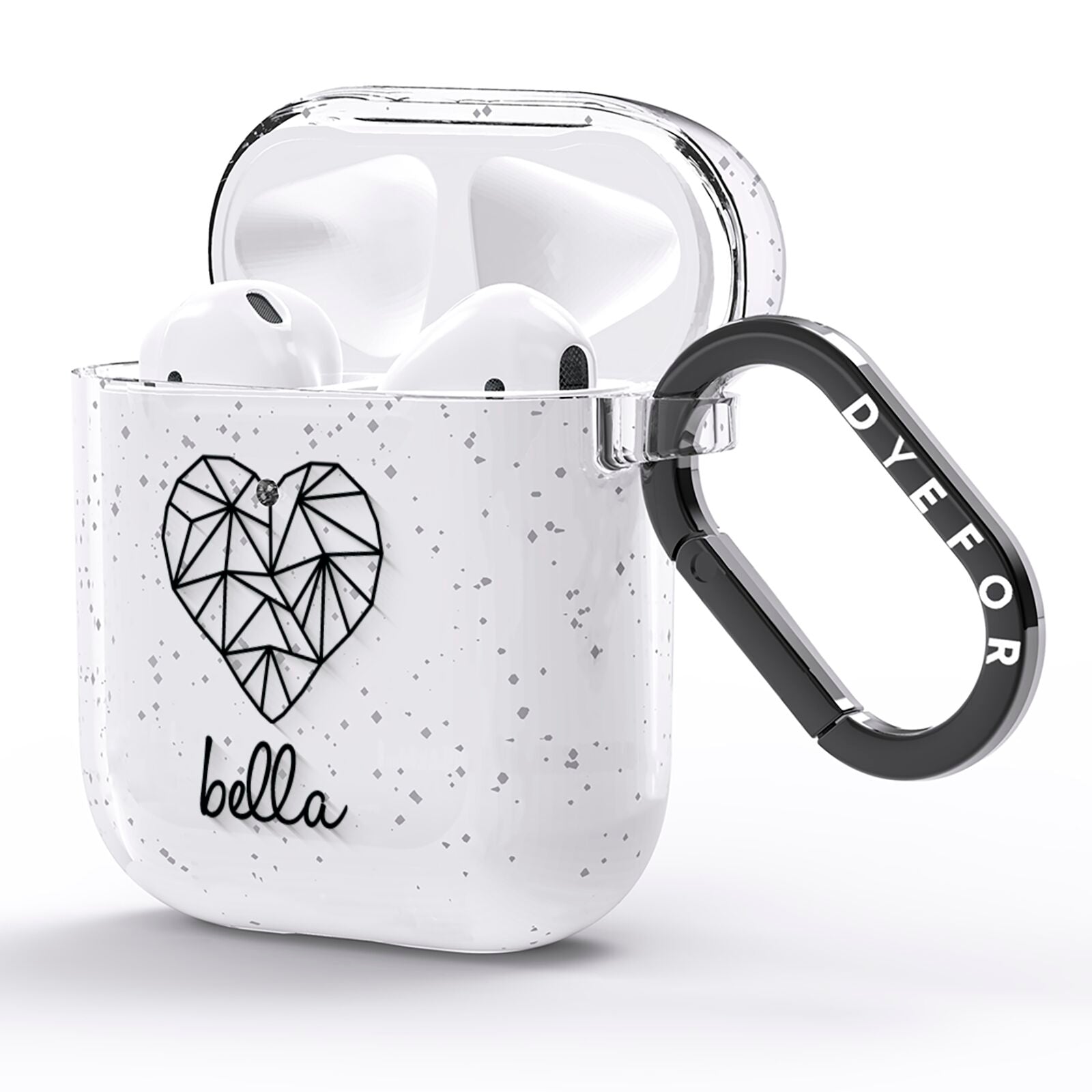 Personalised Geometric Heart Name Clear AirPods Glitter Case Side Image
