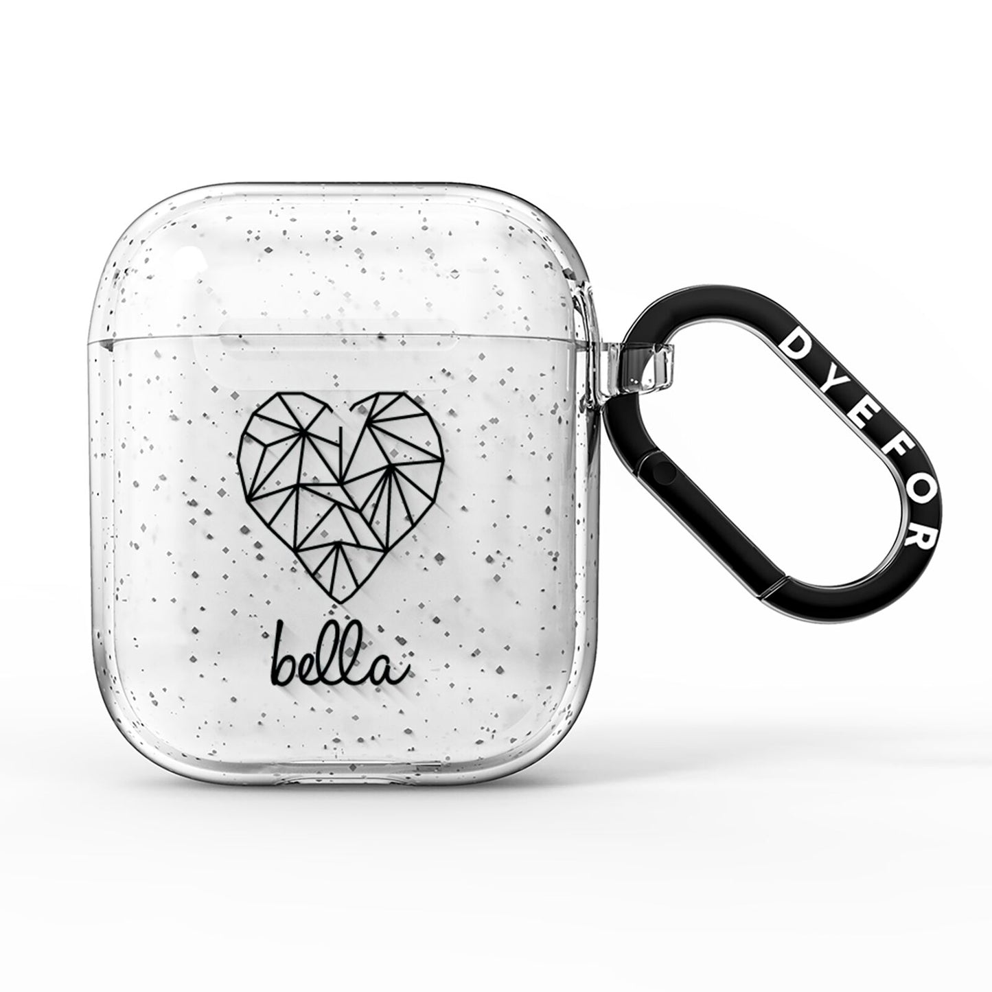 Personalised Geometric Heart Name Clear AirPods Glitter Case