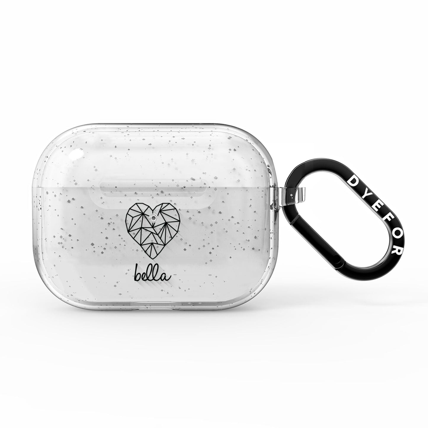 Personalised Geometric Heart Name Clear AirPods Pro Glitter Case