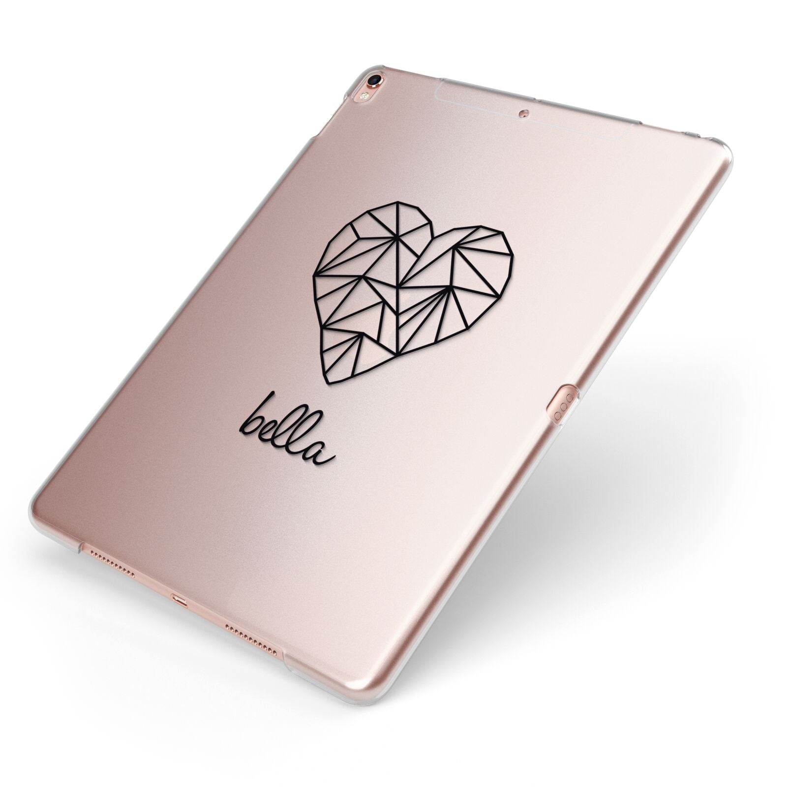Personalised Geometric Heart Name Clear Apple iPad Case on Rose Gold iPad Side View