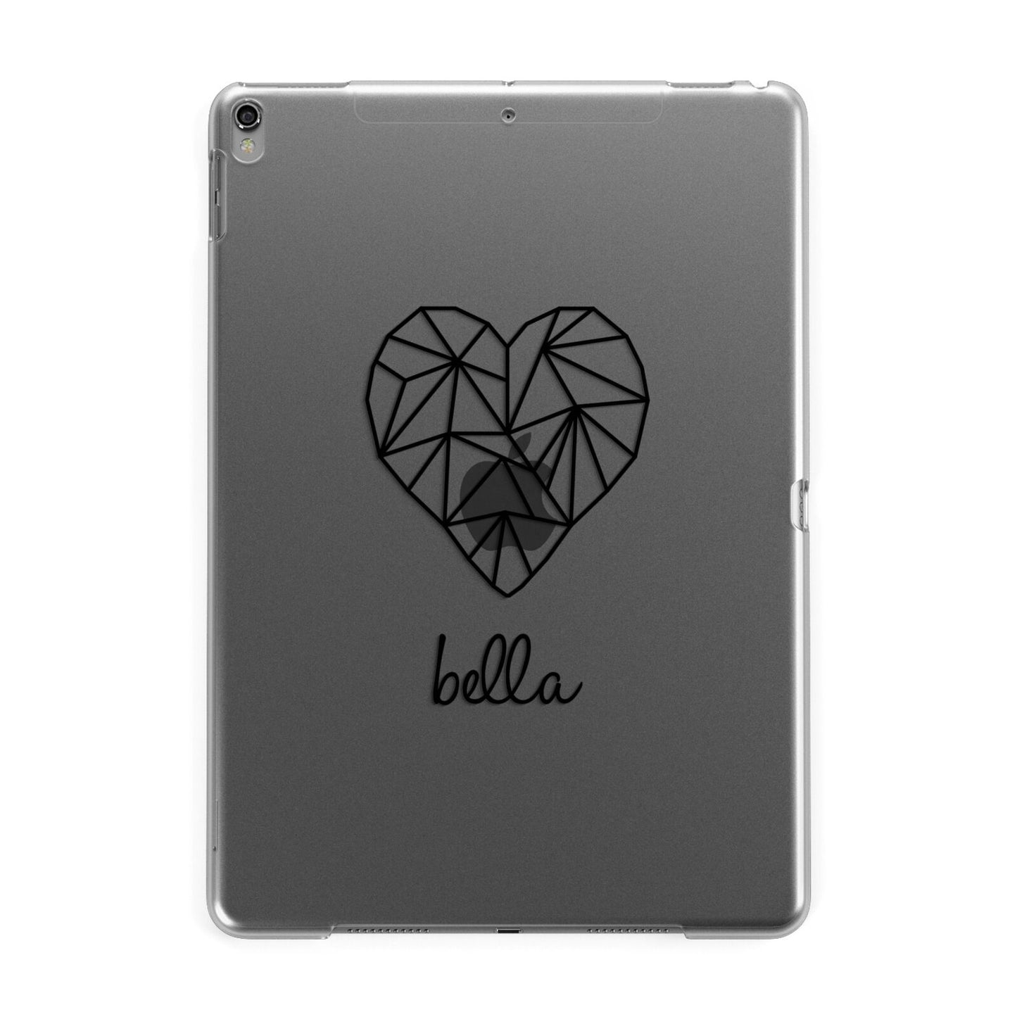 Personalised Geometric Heart Name Clear Apple iPad Grey Case