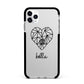 Personalised Geometric Heart Name Clear Apple iPhone 11 Pro Max in Silver with Black Impact Case