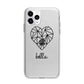 Personalised Geometric Heart Name Clear Apple iPhone 11 Pro Max in Silver with Bumper Case