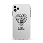 Personalised Geometric Heart Name Clear Apple iPhone 11 Pro Max in Silver with White Impact Case