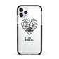 Personalised Geometric Heart Name Clear Apple iPhone 11 Pro in Silver with Black Impact Case