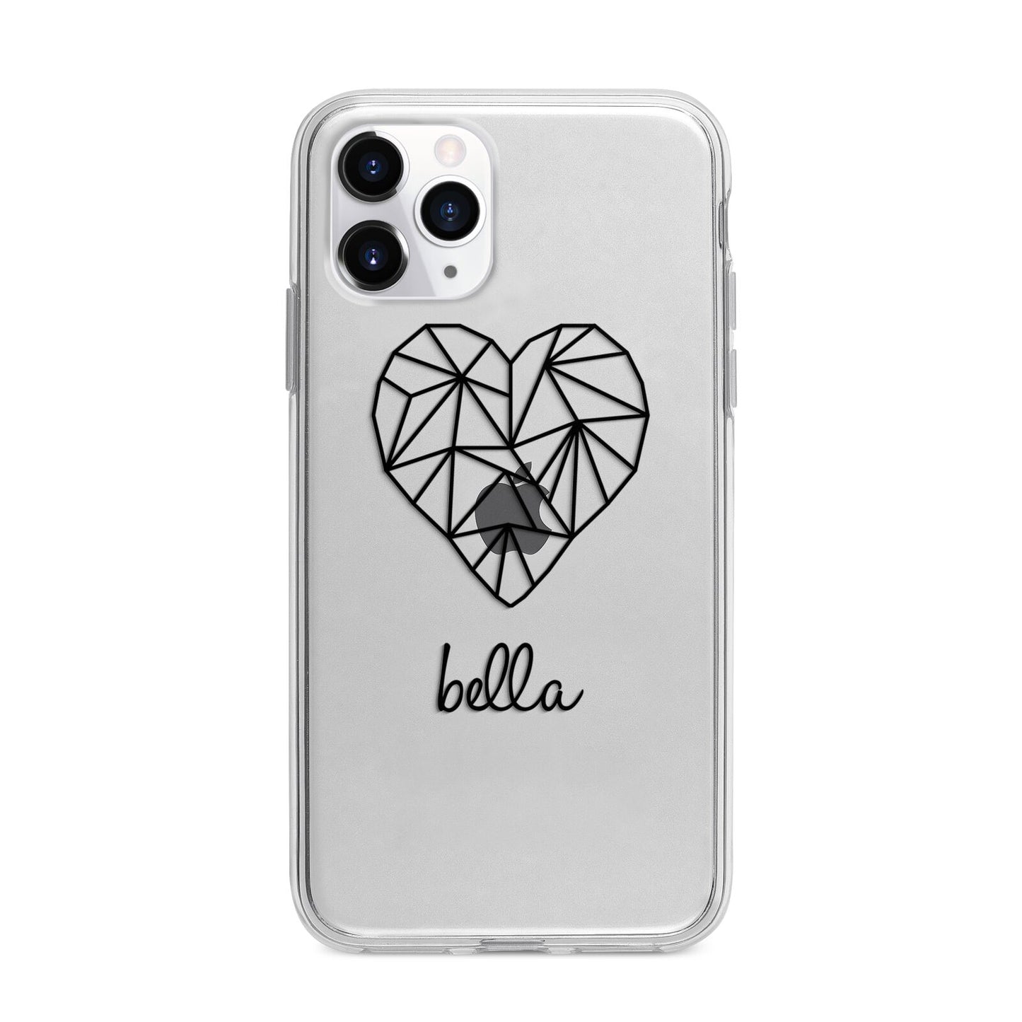 Personalised Geometric Heart Name Clear Apple iPhone 11 Pro in Silver with Bumper Case