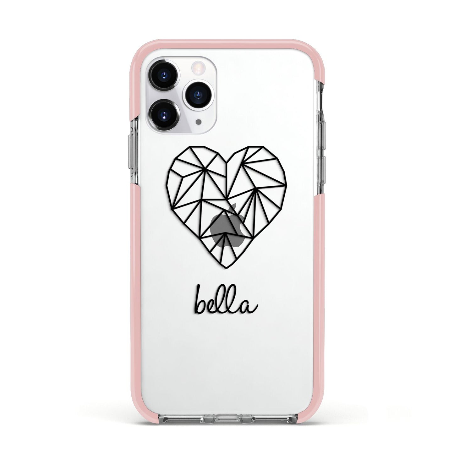 Personalised Geometric Heart Name Clear Apple iPhone 11 Pro in Silver with Pink Impact Case