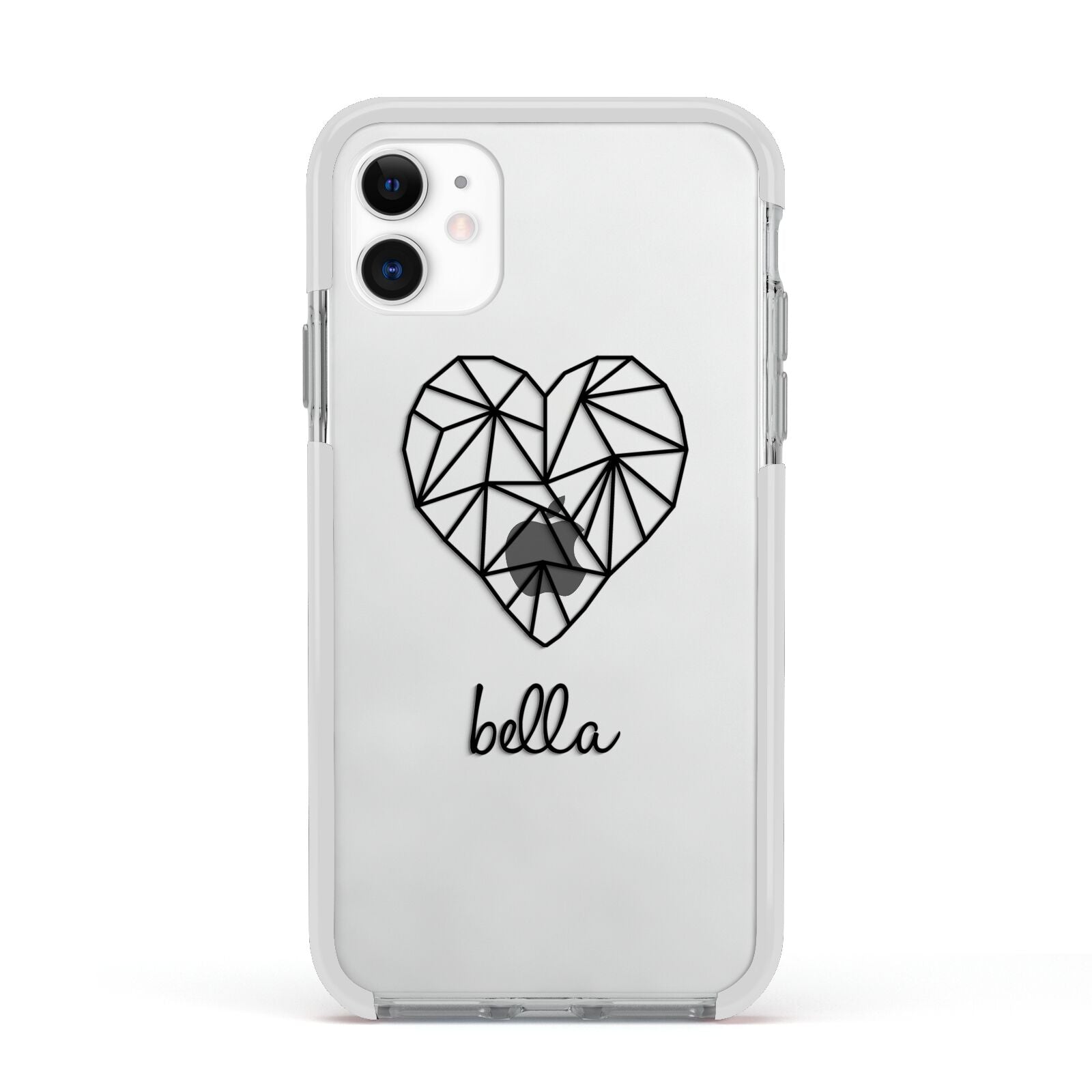 Personalised Geometric Heart Name Clear Apple iPhone 11 in White with White Impact Case