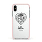 Personalised Geometric Heart Name Clear Apple iPhone Xs Impact Case Pink Edge on Silver Phone