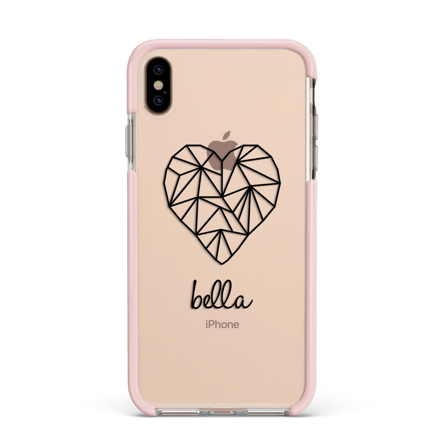 Personalised Geometric Heart Name Clear Apple iPhone Xs Max Impact Case Pink Edge on Gold Phone