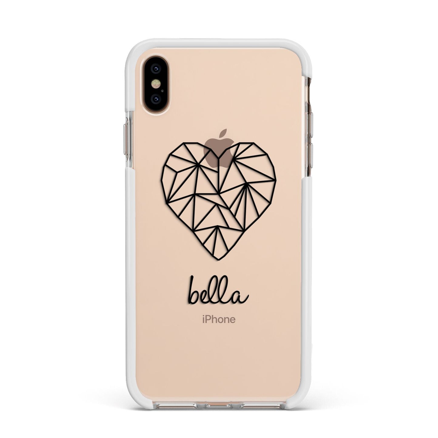 Personalised Geometric Heart Name Clear Apple iPhone Xs Max Impact Case White Edge on Gold Phone