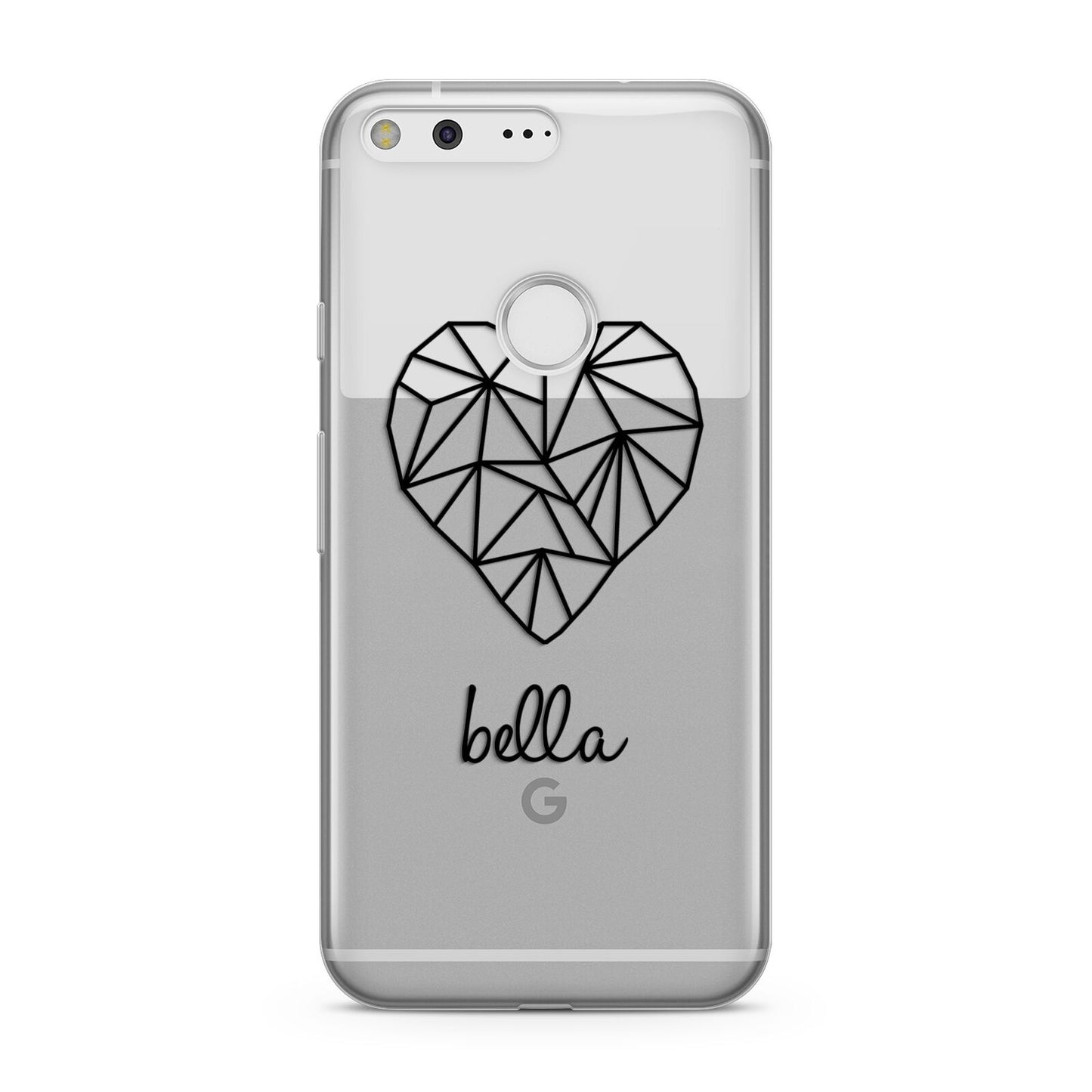 Personalised Geometric Heart Name Clear Google Pixel Case