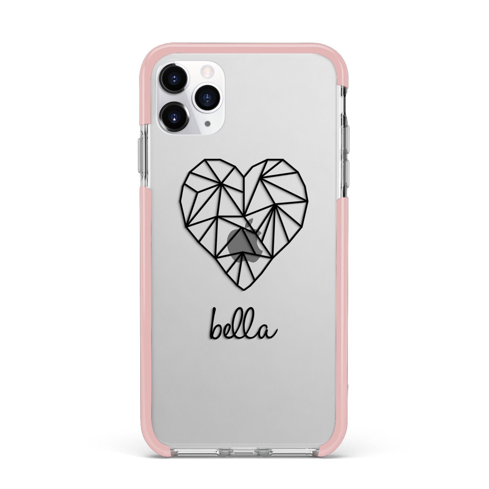 Personalised Geometric Heart Name Clear iPhone 11 Pro Max Impact Pink Edge Case