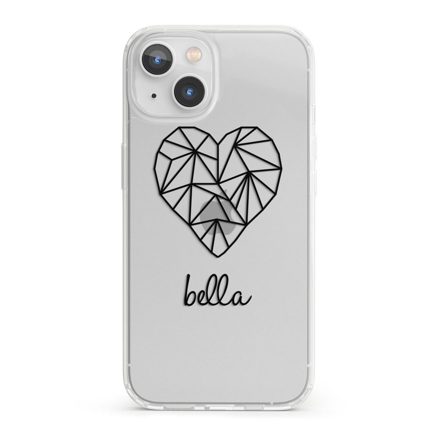 Personalised Geometric Heart Name Clear iPhone 13 Clear Bumper Case
