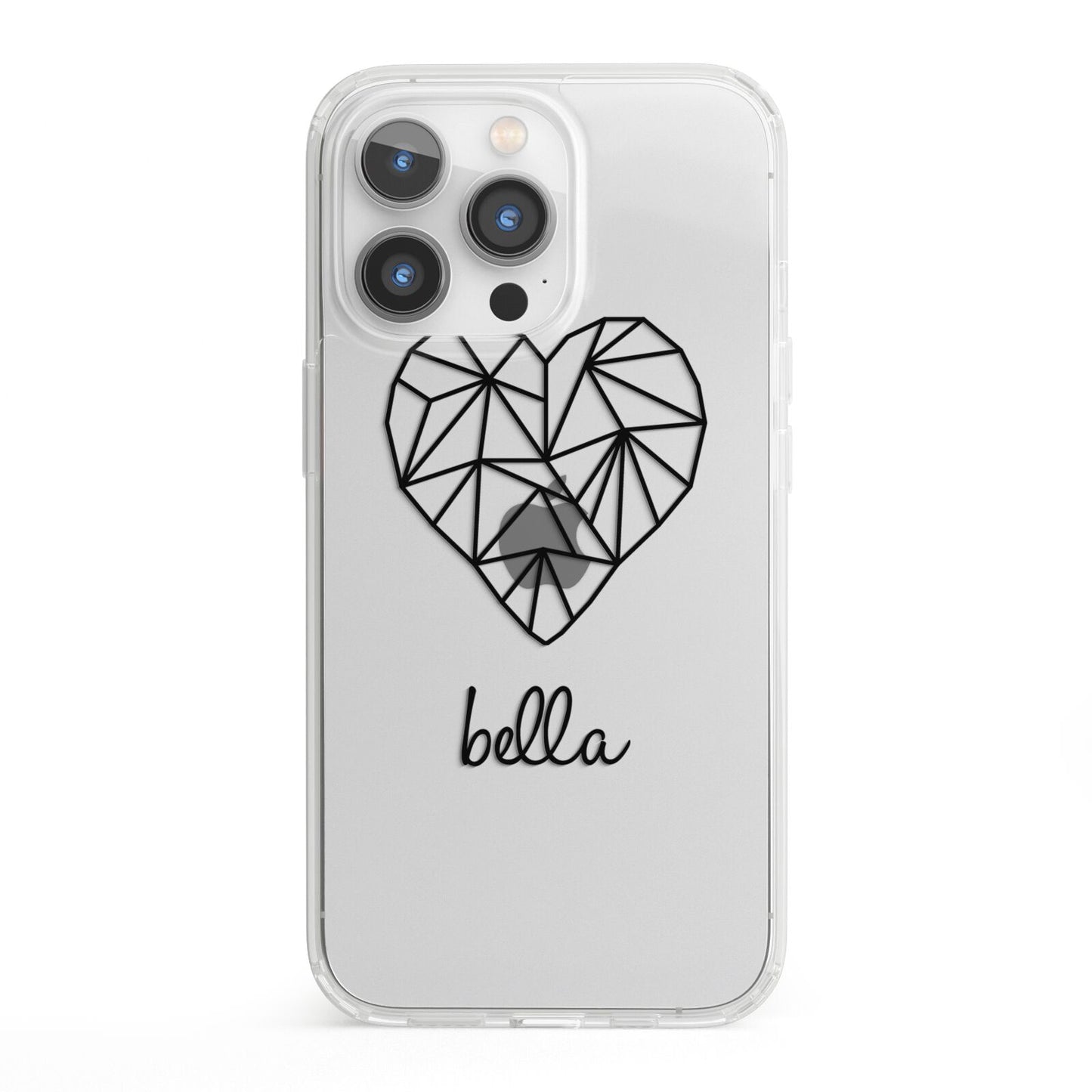 Personalised Geometric Heart Name Clear iPhone 13 Pro Clear Bumper Case