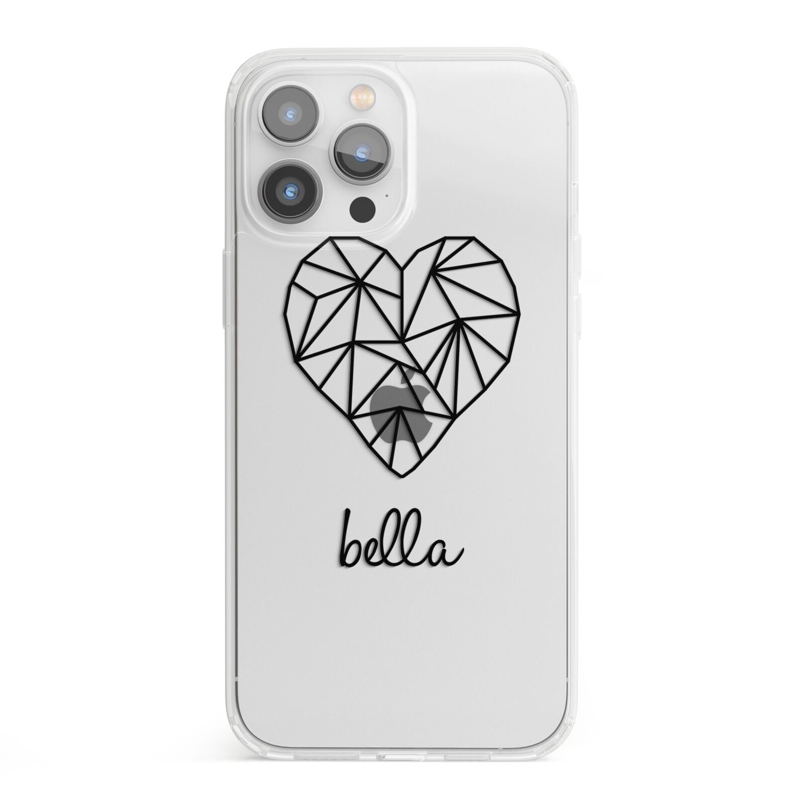 Personalised Geometric Heart Name Clear iPhone 13 Pro Max Clear Bumper Case