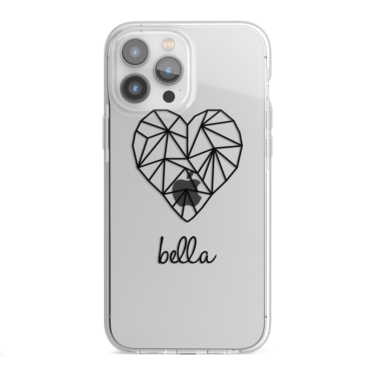 Personalised Geometric Heart Name Clear iPhone 13 Pro Max TPU Impact Case with White Edges