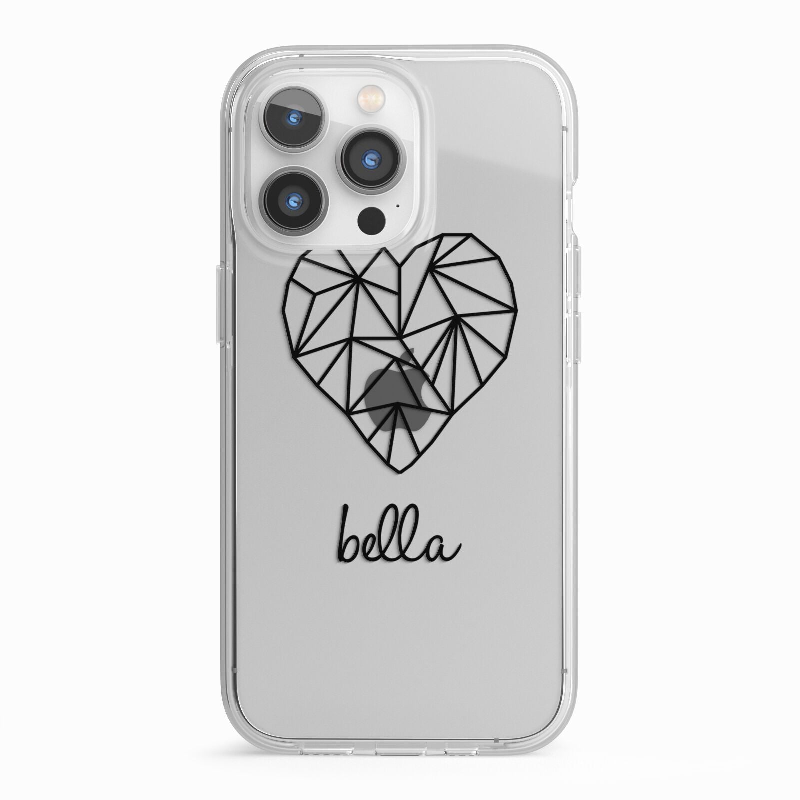 Personalised Geometric Heart Name Clear iPhone 13 Pro TPU Impact Case with White Edges