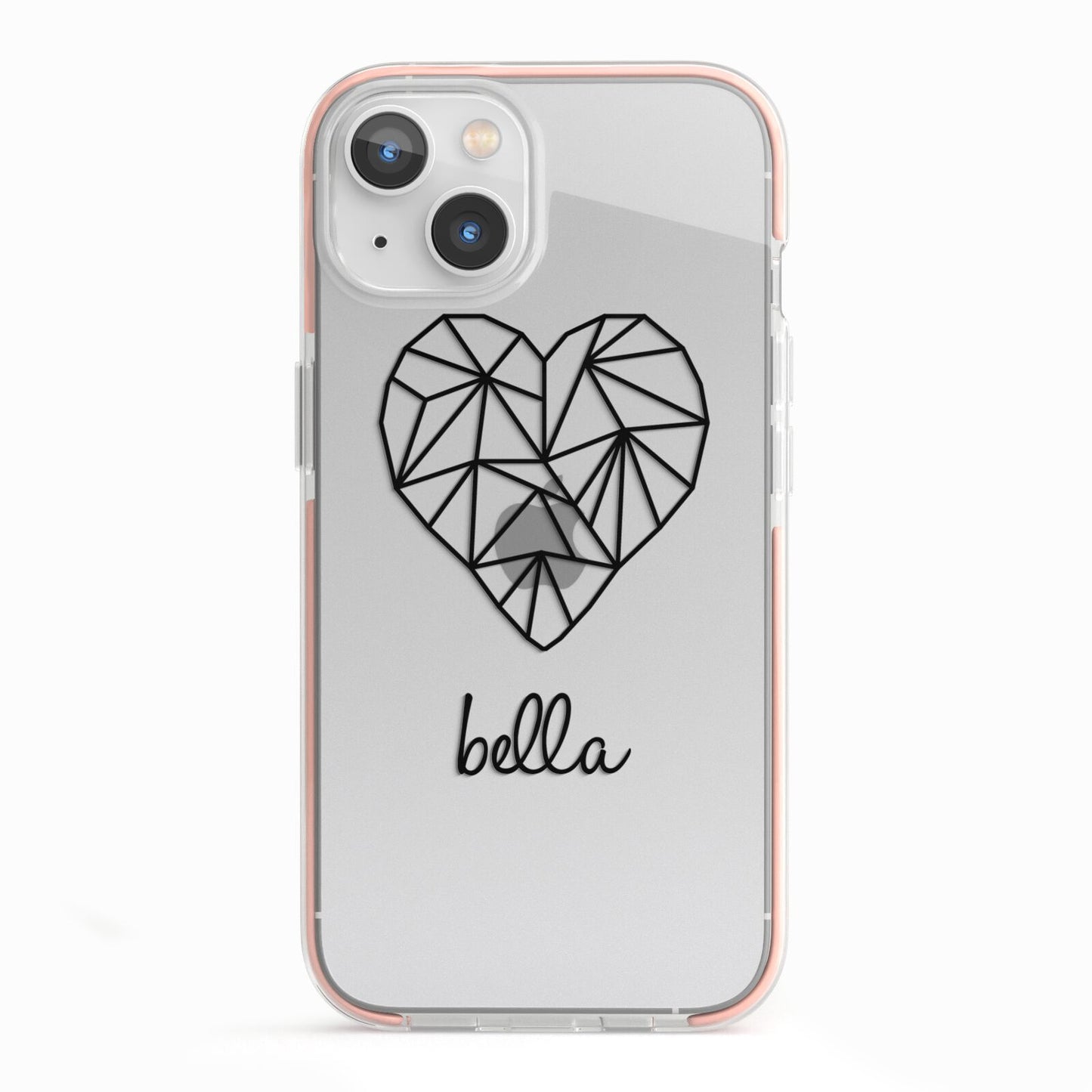 Personalised Geometric Heart Name Clear iPhone 13 TPU Impact Case with Pink Edges