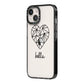 Personalised Geometric Heart Name Clear iPhone 14 Black Impact Case Side Angle on Silver phone