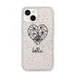 Personalised Geometric Heart Name Clear iPhone 14 Glitter Tough Case Starlight
