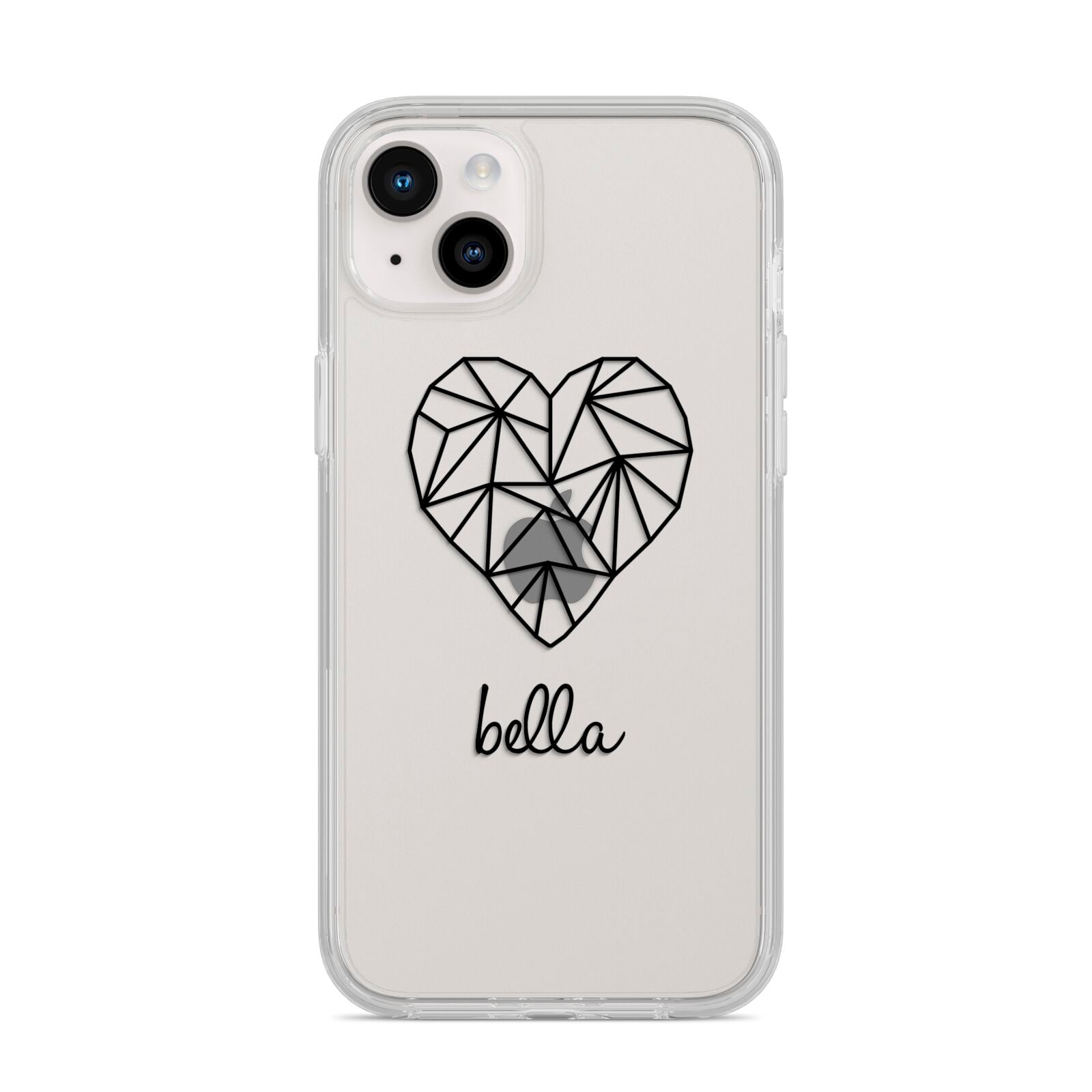 Personalised Geometric Heart Name Clear iPhone 14 Plus Clear Tough Case Starlight