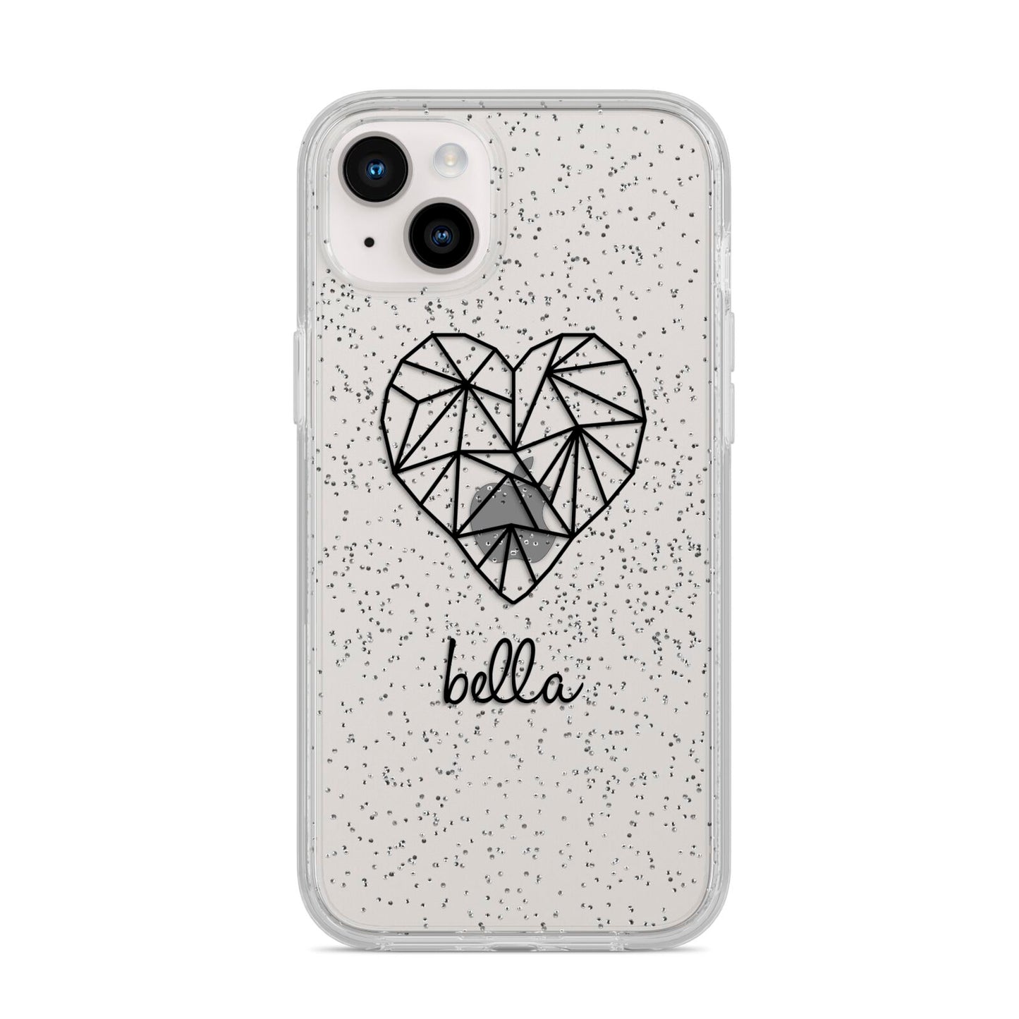 Personalised Geometric Heart Name Clear iPhone 14 Plus Glitter Tough Case Starlight