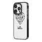 Personalised Geometric Heart Name Clear iPhone 14 Pro Black Impact Case Side Angle on Silver phone