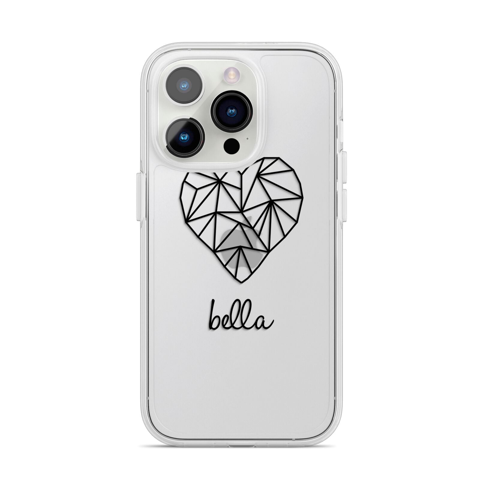 Personalised Geometric Heart Name Clear iPhone 14 Pro Clear Tough Case Silver