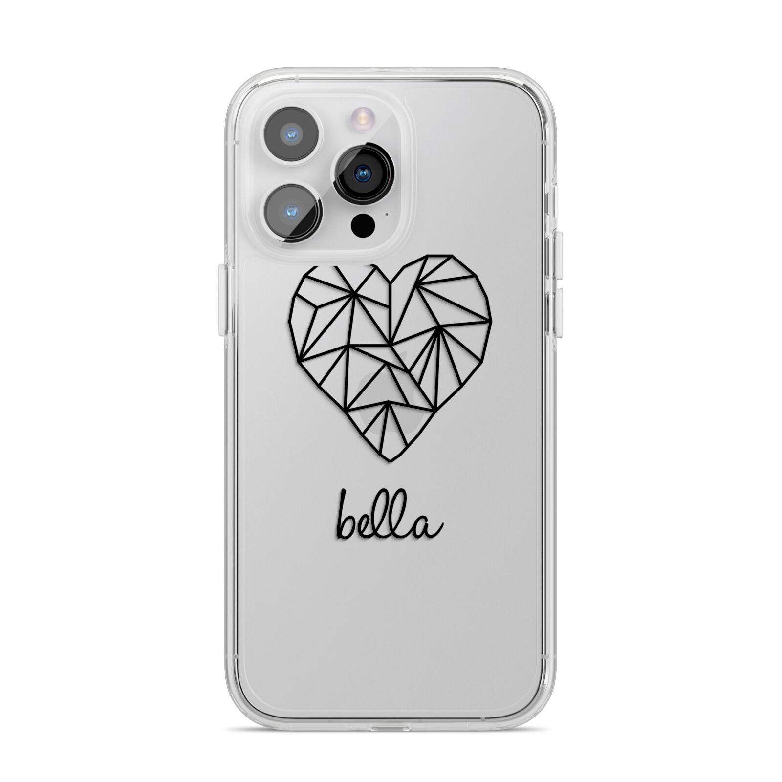 Personalised Geometric Heart Name Clear iPhone 14 Pro Max Clear Tough Case Silver