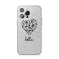 Personalised Geometric Heart Name Clear iPhone 14 Pro Max Glitter Tough Case Silver