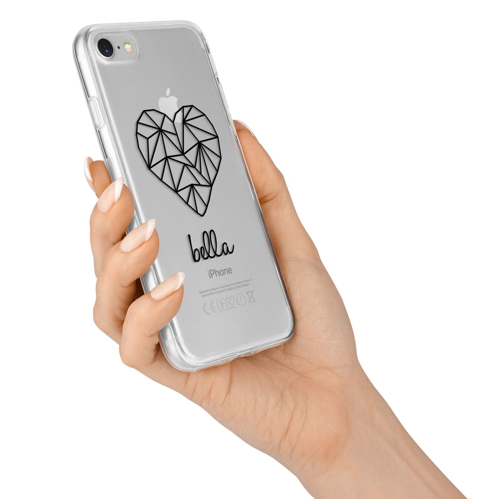 Personalised Geometric Heart Name Clear iPhone 7 Bumper Case on Silver iPhone Alternative Image