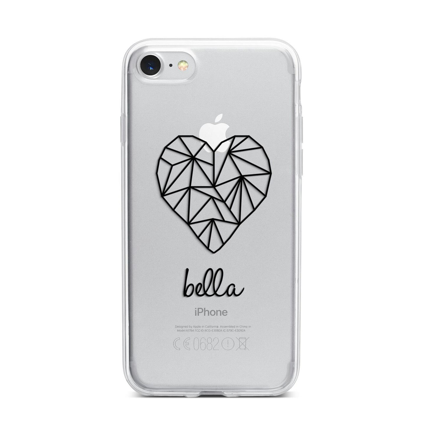 Personalised Geometric Heart Name Clear iPhone 7 Bumper Case on Silver iPhone