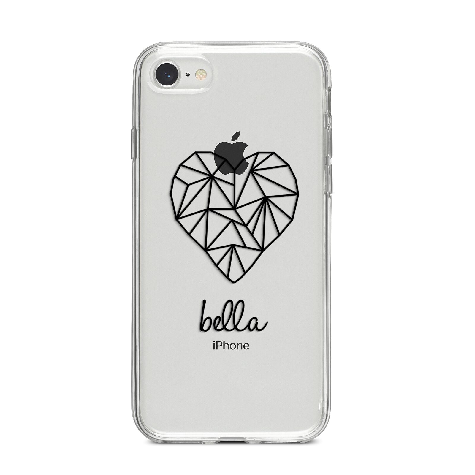 Personalised Geometric Heart Name Clear iPhone 8 Bumper Case on Silver iPhone